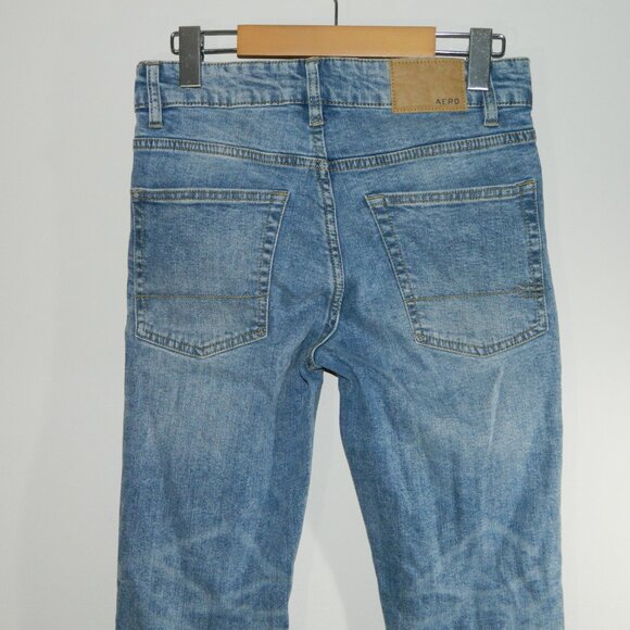2 fo/$25 AERO Areopostal Men's Unisex Distressed Washed Blue Denim Jeans Size 28 - Picture 8 of 13